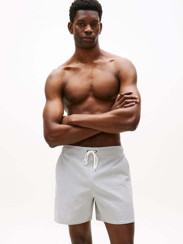 Tommy Hilfiger Grey Essential Ithaca Stripe Mid Length Swim Shorts - Image 1 of 5