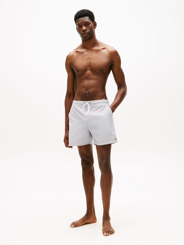 Tommy Hilfiger Grey Essential Ithaca Stripe Mid Length Swim Shorts - Image 2 of 5