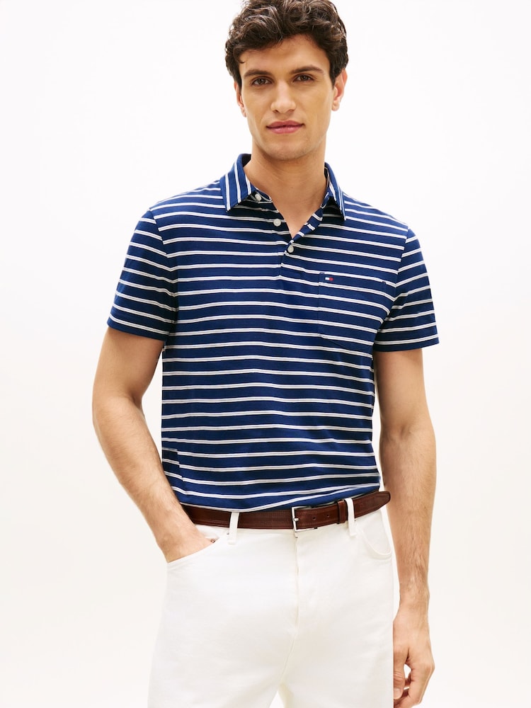 Carbon Navy / Ivory Petal - Tommy Hilfiger Stripe Jersey Polo Shirt - 圖片 1，共 5
