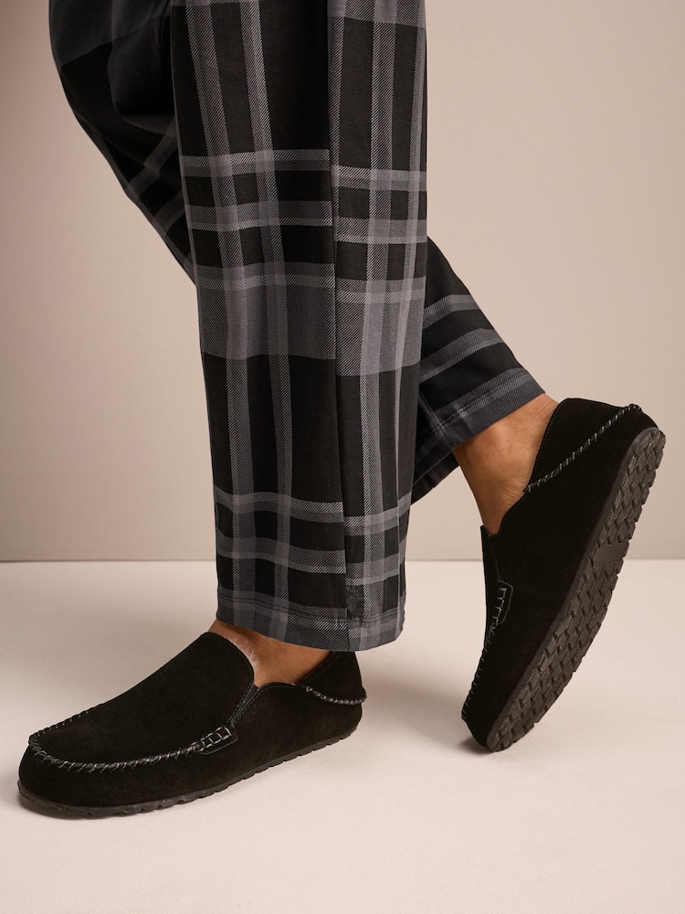 Black Suede Stitch Signature Kickdown Slippers - Image 1 of 10 Black Suede Stitch Signature Kickdown Slippers - Image 1 of 10
