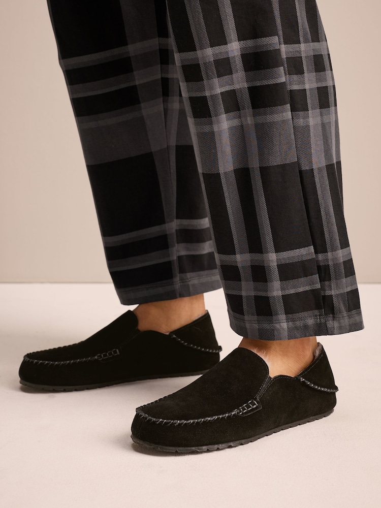 Black Suede Stitch Signature Kickdown Slippers - Image 2 of 10 Black Suede Stitch Signature Kickdown Slippers - Image 2 of 10