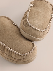 חום אפרפר - Signature Stitch Mule Slippers - תמונה 3 מתוך 5