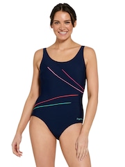 Zoggs Adjustable Scoopback Ecolast Blue Swimsuit with Fixed Foam Cups and Tummy Control - Image 3 of 6