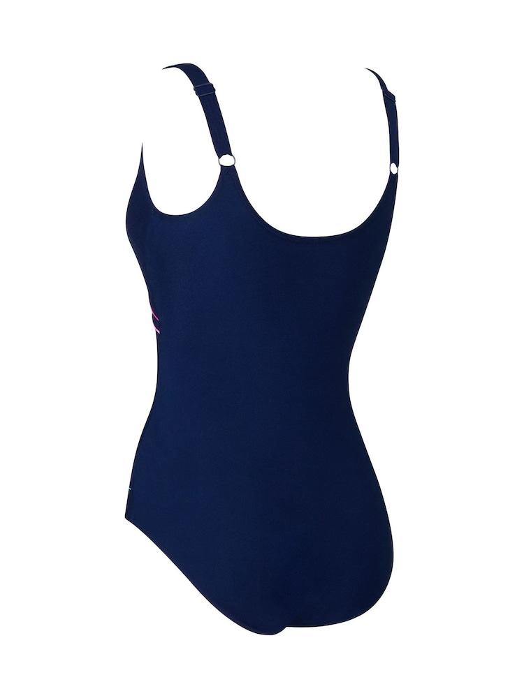 Zoggs Adjustable Scoopback Ecolast Blue Swimsuit with Fixed Foam Cups and Tummy Control - Image 6 of 6 Zoggs Adjustable Scoopback Ecolast Blue Swimsuit with Fixed Foam Cups and Tummy Control - Image 6 of 6