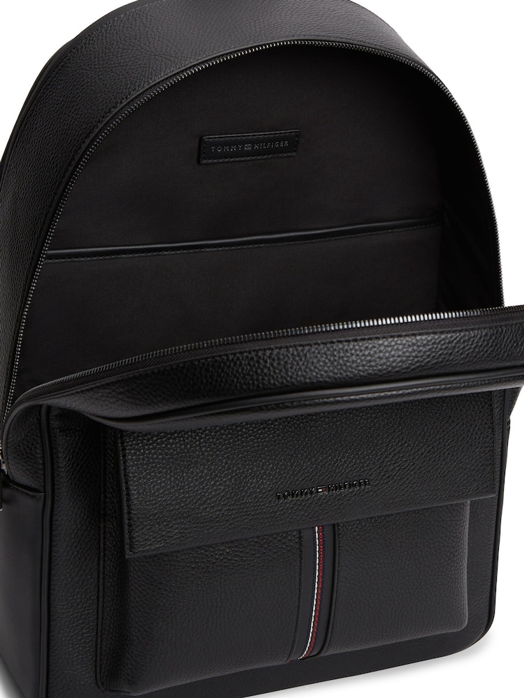 Tommy Hilfiger Black Flap Pocket Pebble Grain Dome Backpack - Image 3 of 3 Tommy Hilfiger Black Flap Pocket Pebble Grain Dome Backpack - Image 3 of 3