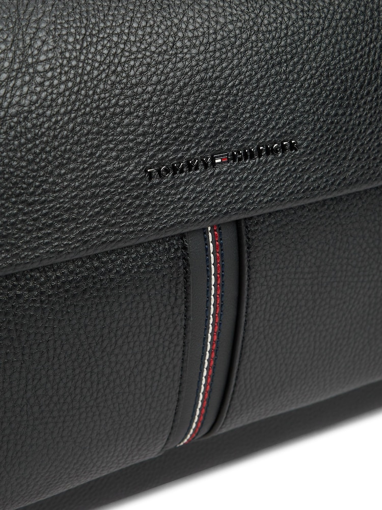 Tommy Hilfiger Black Flap Pocket Pebble Grain Duffel Bag - Image 3 of 3