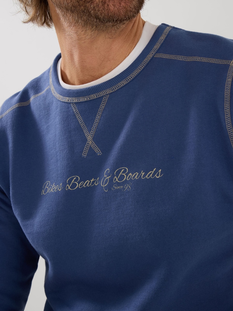 Joe Browns Blue Bikes, Beats & Boards Crew Neck Top - Image 2 of 5 Joe Browns Blue Bikes, Beats & Boards Crew Neck Top - Image 2 of 5