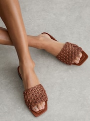 Reiss Tan Mabel Woven Flat Slip-On Sandals - Image 1 of 5