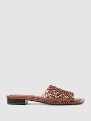 Reiss Tan Mabel Woven Flat Slip-On Sandals - Image 2 of 5