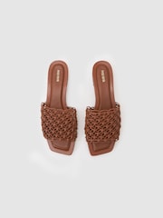 Reiss Tan Mabel Woven Flat Slip-On Sandals - Image 3 of 5