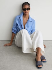 Reiss Blue Mabel Woven Flat Denim Sandals - Image 1 of 5