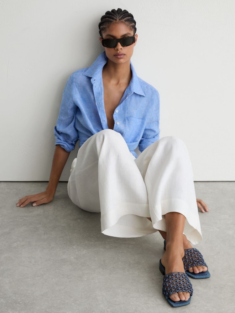 Reiss Blue Mabel Woven Flat Denim Sandals - Image 1 of 5