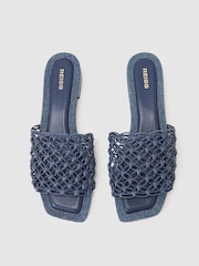 Reiss Blue Mabel Woven Flat Denim Sandals - Image 3 of 5