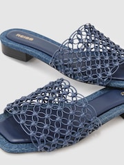 Reiss Blue Mabel Woven Flat Denim Sandals - Image 5 of 5