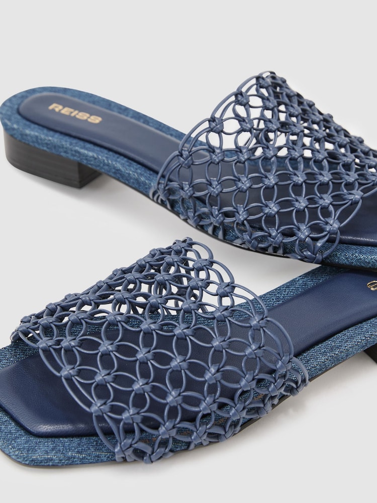 Reiss Blue Mabel Woven Flat Denim Sandals - Image 5 of 5