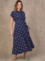 Live Unlimited Blue Navy Polka Dot Print Midaxi Shirt Dress - Image 2 of 5