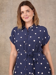 Live Unlimited Blue Navy Polka Dot Print Midaxi Shirt Dress - Image 5 of 5