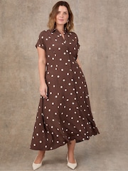 Live Unlimited Brown Polka Dot Print Midaxi Shirt Dress - Image 1 of 3