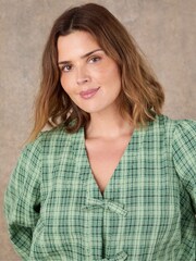 Live Unlimited Green Check Print Bow Front Blouse - Image 4 of 4