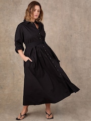 Live Unlimited Black Cotton Poplin Shirt Dress - Image 3 of 5
