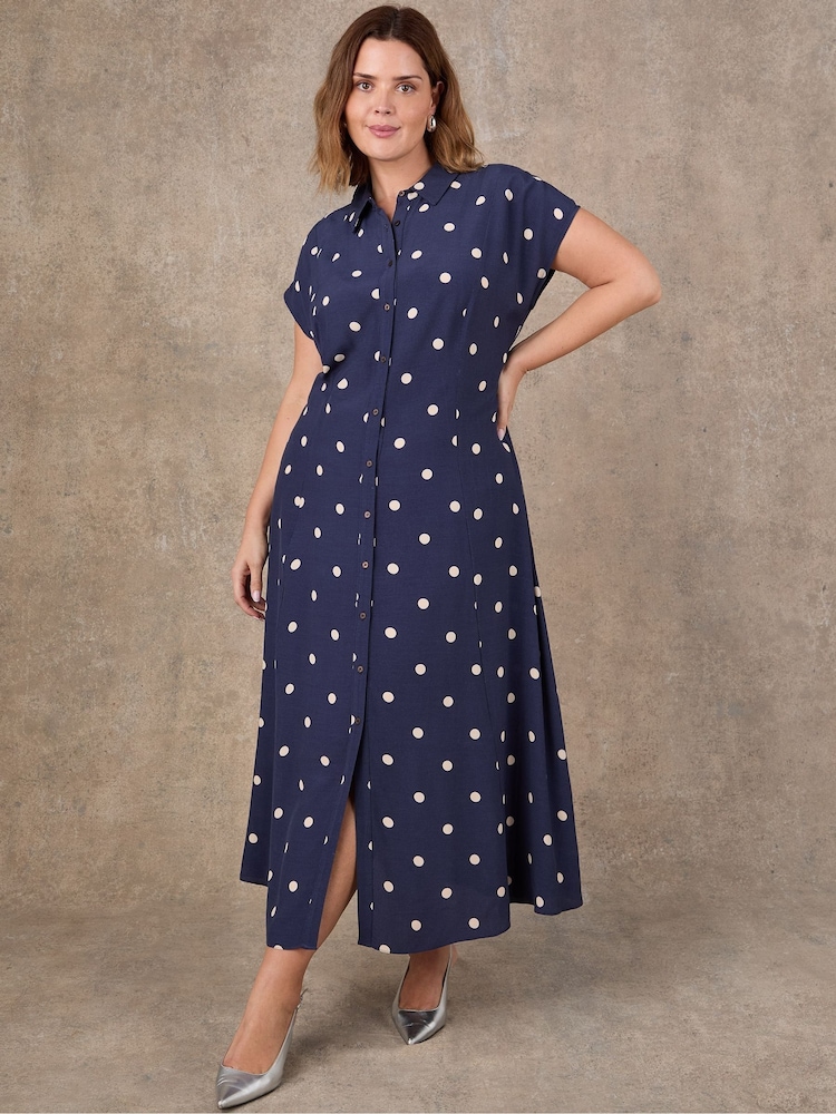 Live Unlimited Petite Polka Dot Print Midaxi Shirt Dress - Image 1 of 4