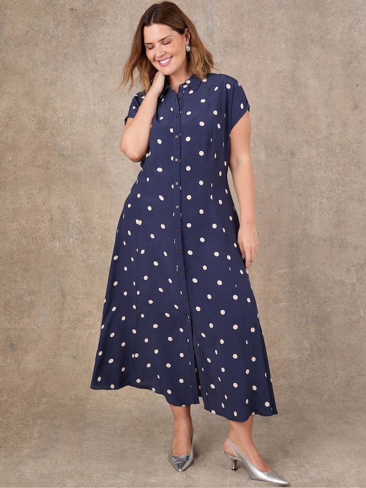 Live Unlimited Petite Polka Dot Print Midaxi Shirt Dress - Image 4 of 4