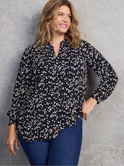 Live Unlimited Blue Petite Ditsy Print Nehru Collar Tunic - Image 2 of 4