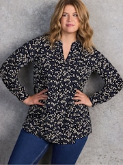 Live Unlimited Blue Petite Ditsy Print Nehru Collar Tunic - Image 3 of 4