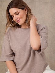 Live Unlimited Cream Oatmeal Short Sleeve Knitted Jumper - Image 3 of 4