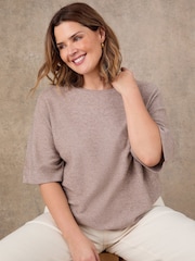 Live Unlimited Cream Oatmeal Short Sleeve Knitted Jumper - Image 4 of 4