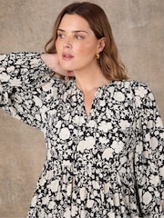 Live Unlimited Black Petite Floral Print Tie Neck Day Dress - Image 2 of 2