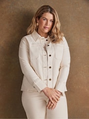 Live Unlimited Ecru Cream Denim Cropped Jacket - Image 7 of 7