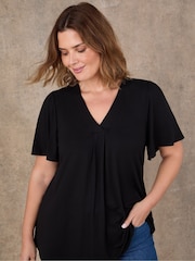 Live Unlimited Black Flutter Sleeve Pleat Front Top - Image 1 of 4