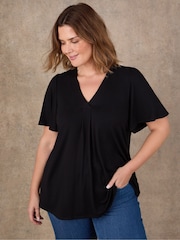 Live Unlimited Black Flutter Sleeve Pleat Front Top - Image 3 of 4