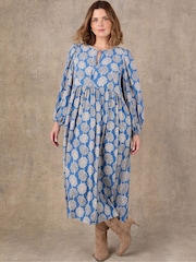 Live Unlimited Blue Petite Floral Print Tie Neck Day Dress - Image 1 of 5