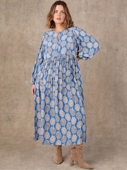 Live Unlimited Blue Petite Floral Print Tie Neck Day Dress - Image 2 of 5
