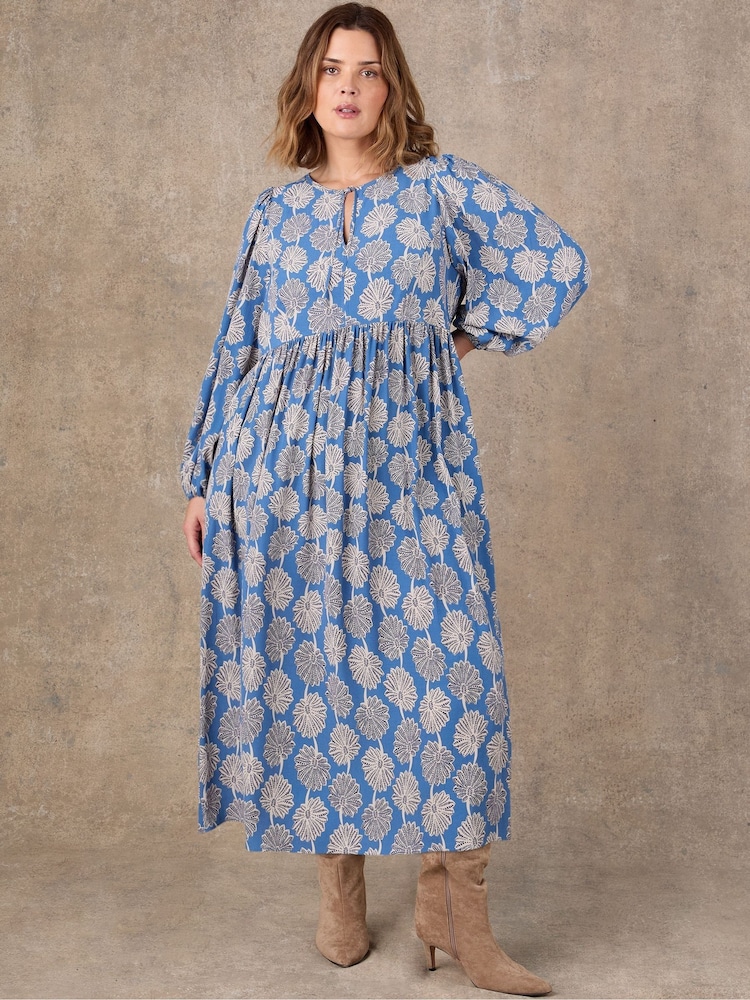 Live Unlimited Blue Petite Floral Print Tie Neck Day Dress - Image 2 of 5