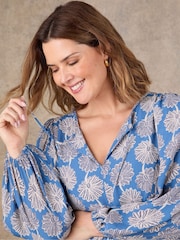 Live Unlimited Blue Petite Floral Print Tie Neck Day Dress - Image 4 of 5