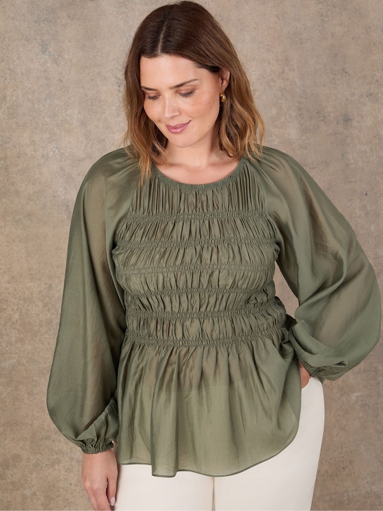 Live Unlimited Green Shirred Long Sleeve Top - Image 1 of 4 Live Unlimited Green Shirred Long Sleeve Top - Image 1 of 4