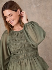 Live Unlimited Green Shirred Long Sleeve Top - Image 2 of 4