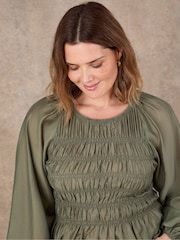 Live Unlimited Green Shirred Long Sleeve Top - Image 3 of 4