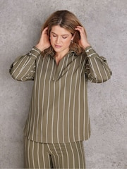 Live Unlimited Green Khaki Striped Long Sleeve Collared Shirt - Image 2 of 5