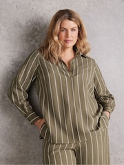 Live Unlimited Green Khaki Striped Long Sleeve Collared Shirt - Image 3 of 5