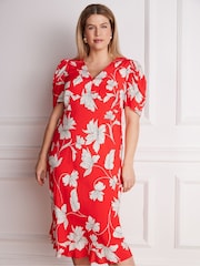 Live Unlimited Floral V-Neck Puff Sleeve Midaxi Dress - Bild 4 von 5