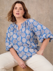 Live Unlimited Blue Floral Puff Sleeve Blouse - Image 1 of 3