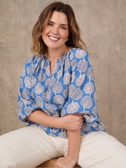 Live Unlimited Blue Floral Puff Sleeve Blouse - Image 2 of 3