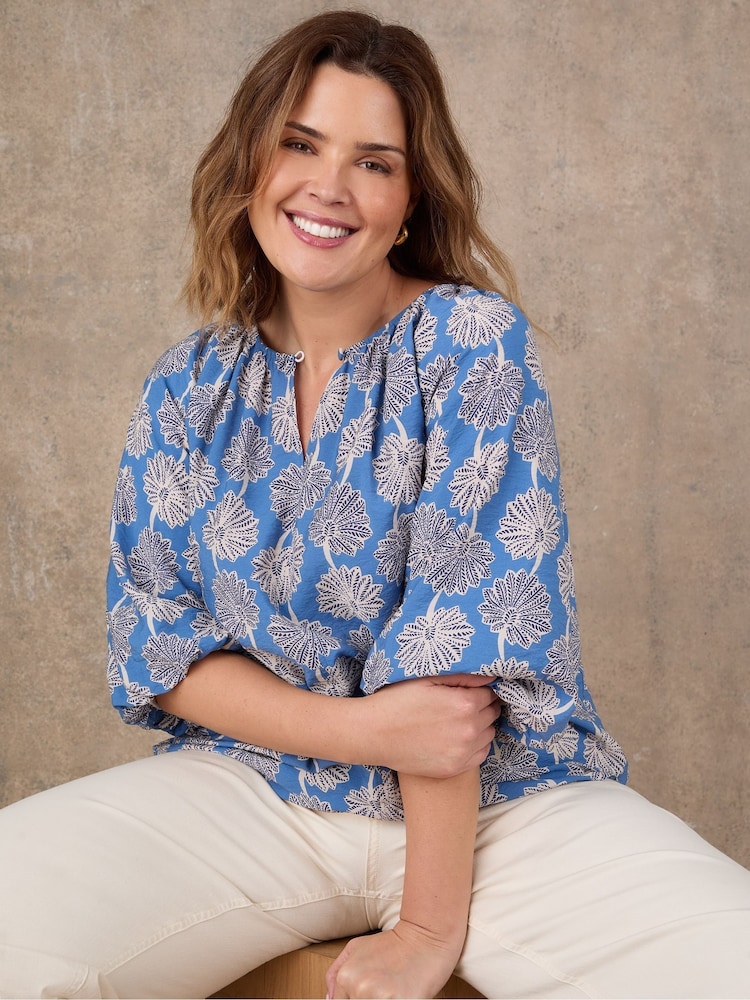 Live Unlimited Blue Floral Puff Sleeve Blouse - Image 2 of 3