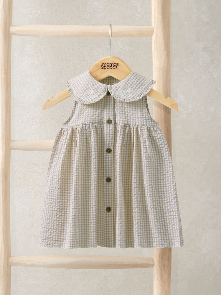 Mamas & Papas Pink Gingham Embroidered Dress - Image 1 of 2