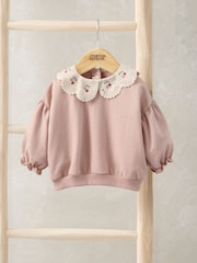 Mamas & Papas Pink Cherry Embroidered Collar Sweatshirt - Image 1 of 3