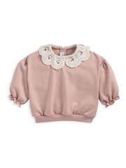 Mamas & Papas Pink Cherry Embroidered Collar Sweatshirt - Image 2 of 3